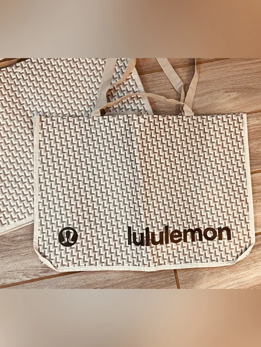 Lululemon Extra Large Reusable Tote Bag Set of 2 | Geometric Print